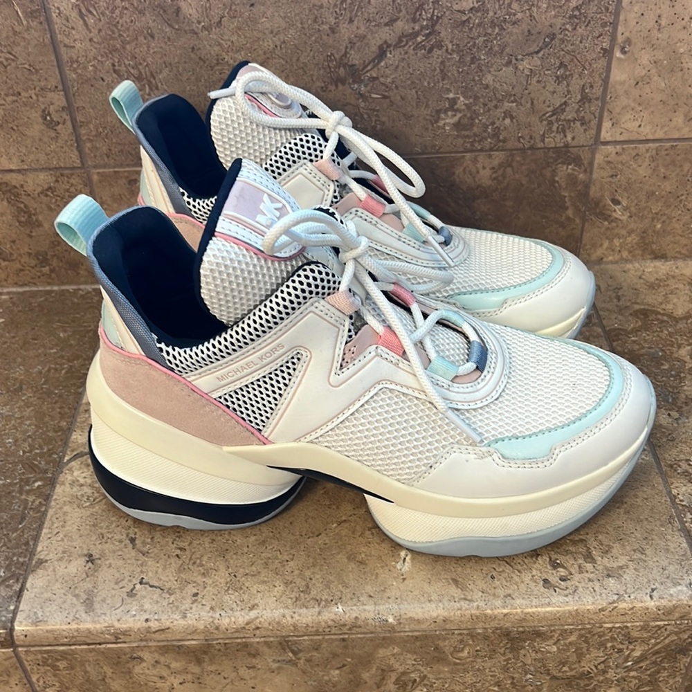MICHAEL Michael Kors Olympia leather and canvas trainers size 7.5
